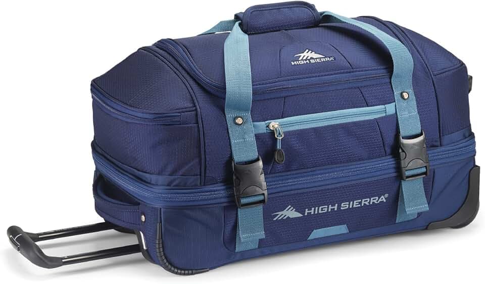 High Sierra 22” Wheeled Rolling Duffle Bag, Lightweight and Durable Weekender Travel Duffle bag with Recessed telescoping pull handle, 50L Capacity, Graphite Blue