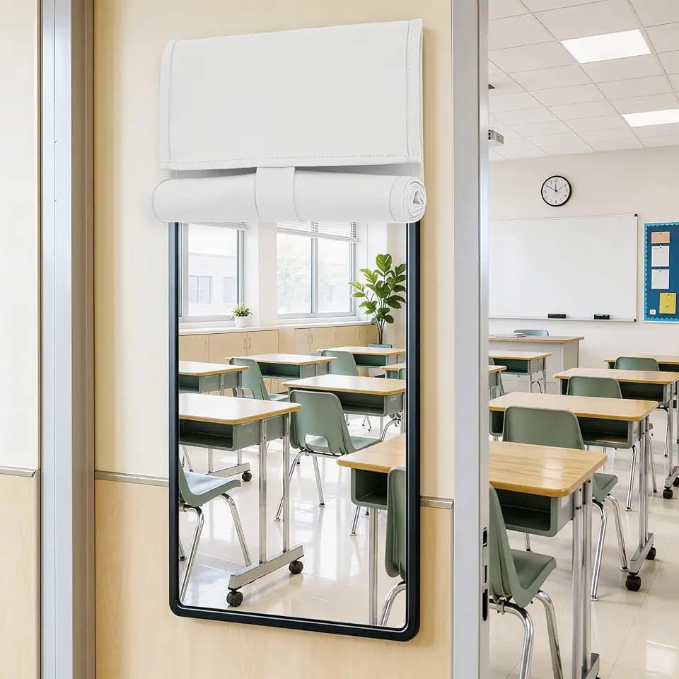 Vatge Classroom Door Window Cover - 1 Panel, W10 x L42, Greyish White, Tie Up Classroom Door Curtain for Light Filtering, Small Window Covering for Office/Glassdoor