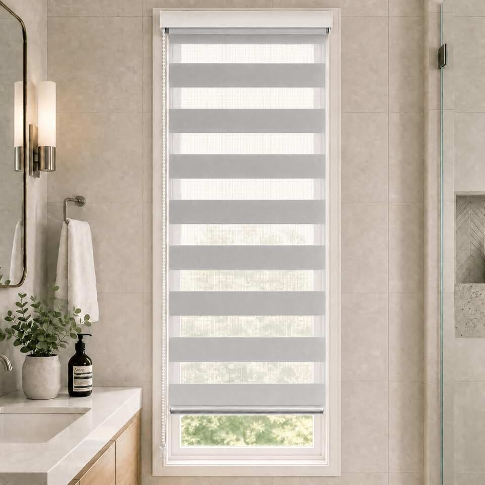 VOUNOT Doppelrollo klemmfix ohne Bohren, Duo Rollo Klemmrollo für Fenster und Tür, lichtdurchlässig & verdunkelnd Fensterrollo, 55x150cm, Grau