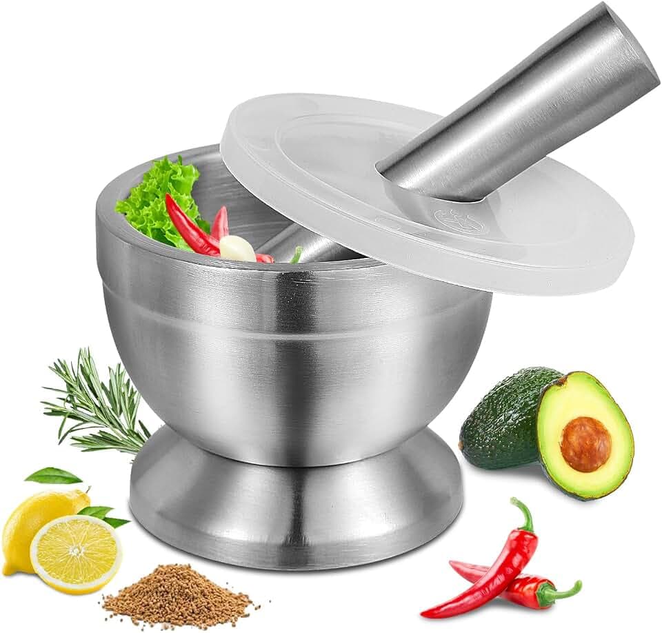 Mortar and Pestle Set, 18/8 Stainless Steel Pill Crusher