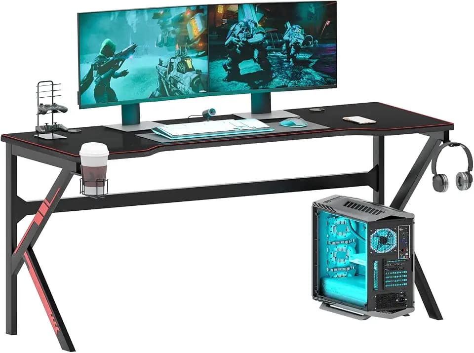 SogesHome Gaming Tisch Schreibtisch 160 cm PC Gamer Schreibtisch Großer schwarzer Computertisch für Spielraum Büro Zuhause mit vollem Deckungsmausträger, USB Tower, Kopfhörerhalter und Cuphalter