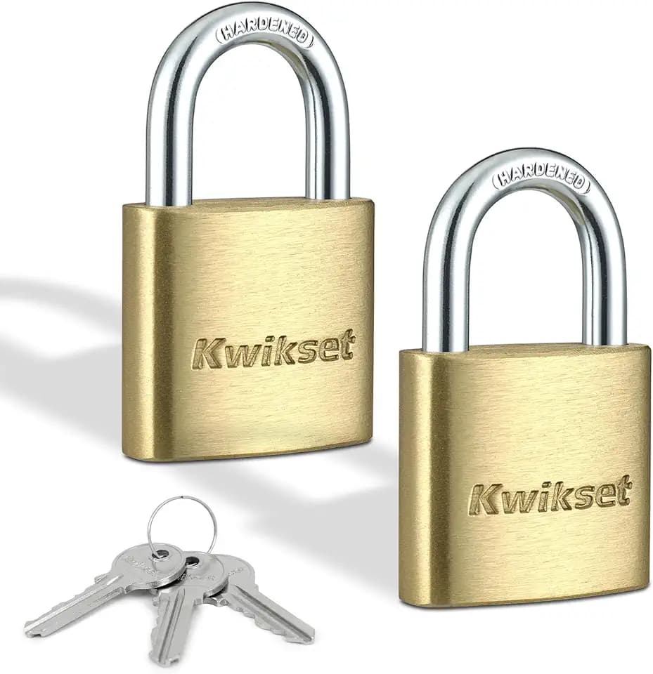 Kwikset Brass Padlock with Hardened Steel Shackle, 2-Pack