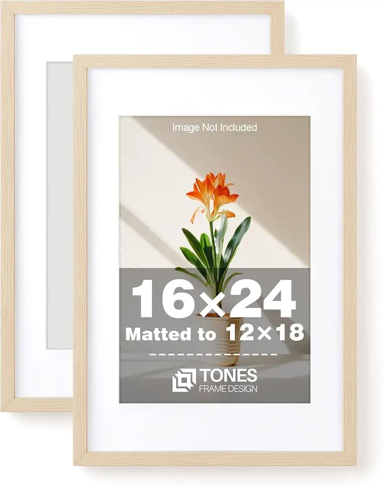 TONES FRAME DESIGN 16x24 Frame with Mat for 12x18 Natural Solid Wood,2 Pack