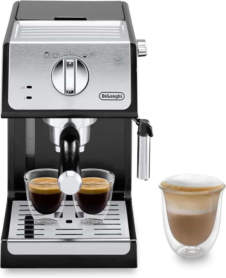 De'Longhi Active Espresso Siebträger ECP 33.21.BK – professionelle Espressomaschine mit AluminiumFinish, inkl. traditioneller Milchschaumdüse, Tassenwärmer & Heißwasserfunktion, schwarz