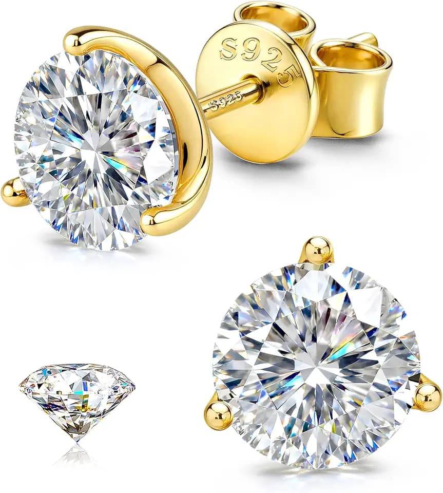 GEMQUEEN Moissanite Earrings Studs 925 Sterling Silver Hypoallergenic 1-4CT