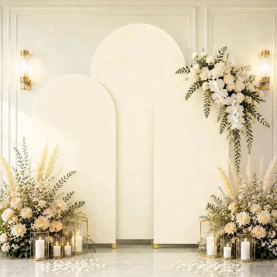 Beige Arch Backdrop Cover Set of 3, 7.2ft 6.6ft 6ft Wedding Arch Covers