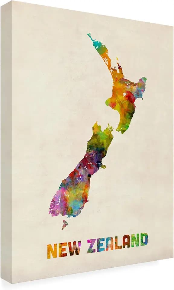 Trademark Fine Art - 'New Zealand Watercolor Map' Canvas Art - 32x24