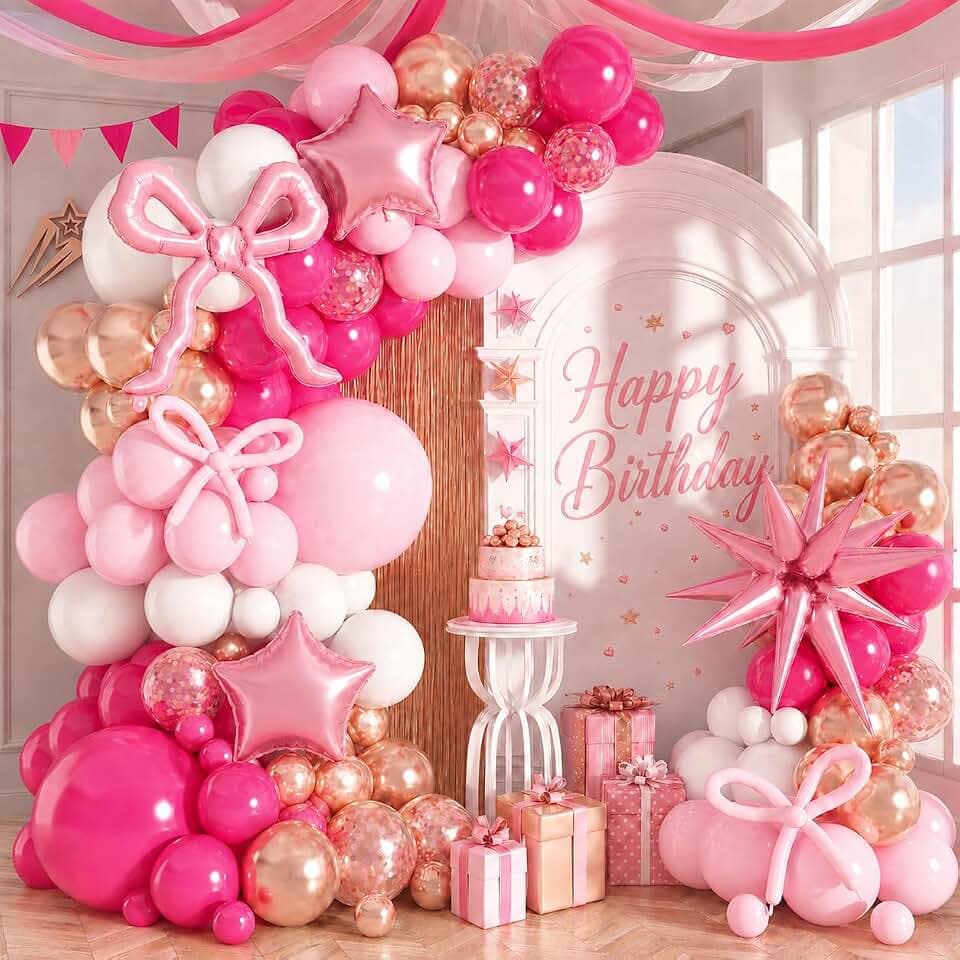 Hot Pink Gold Balloon Garland Arch Kit for Baby Shower