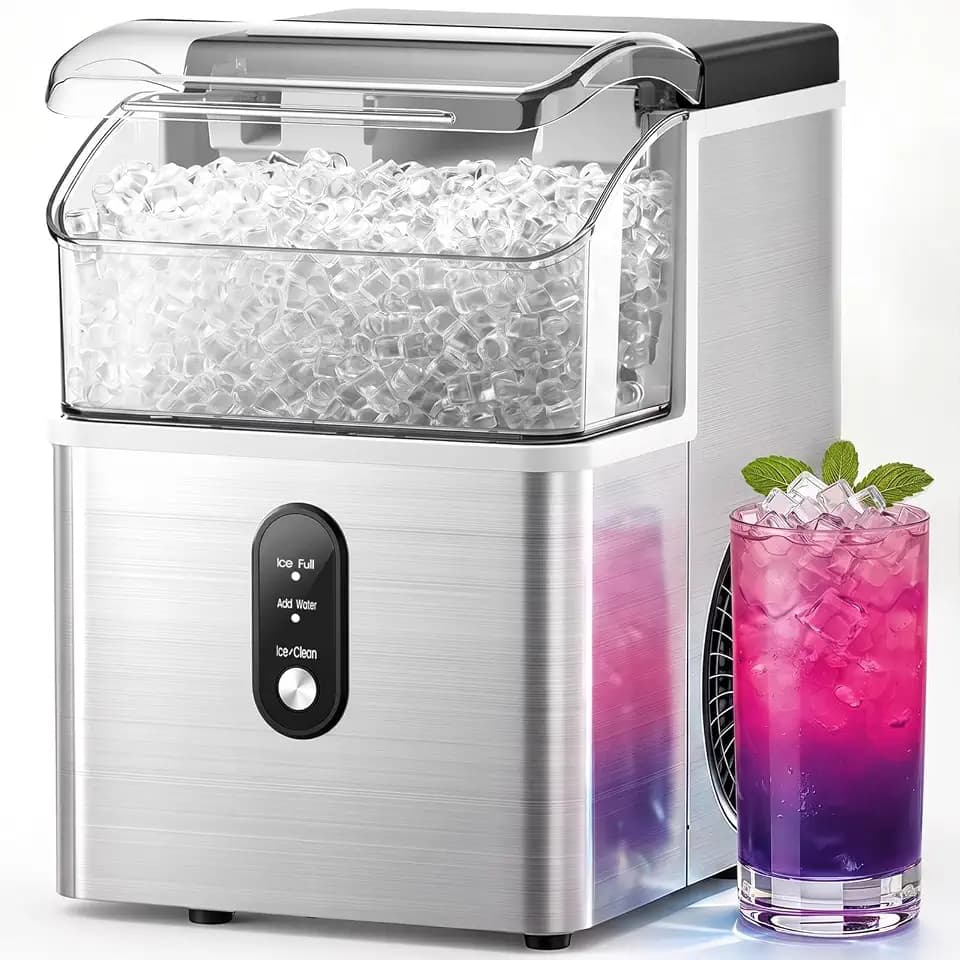 Electactic Nugget Ice Maker Countertop, 35Lbs/24H, Ready in 7 Mins Pebble Ice Maker Machine, Self-Cleaning Pellet Ice Maker with Ice Scoop&Basket, Countertop Sonic Ice Makers for Home,Stainless Steel