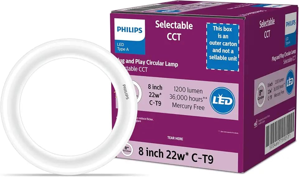 PHILIPS 8" Circline 4-CCT Selectable White Color Temperature Plug and Play T9 Type A LED, 1-Pack