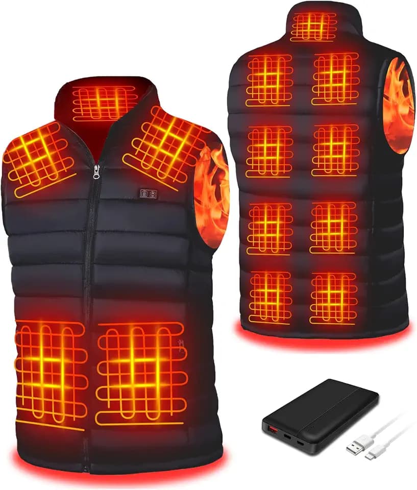 Seenew Beheizbare Weste, Beheizbare Weste Herren Mit 10000mAh Akku, Heizweste Mit 13 Heizzone, 3 Einstellbar Temperatur, Wärmeweste Winter Regenjacke Kleidung Mit Akku(L)