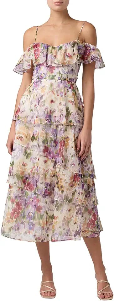 Lulus Landon Ruffle Printed Women's Casual Midi Dress