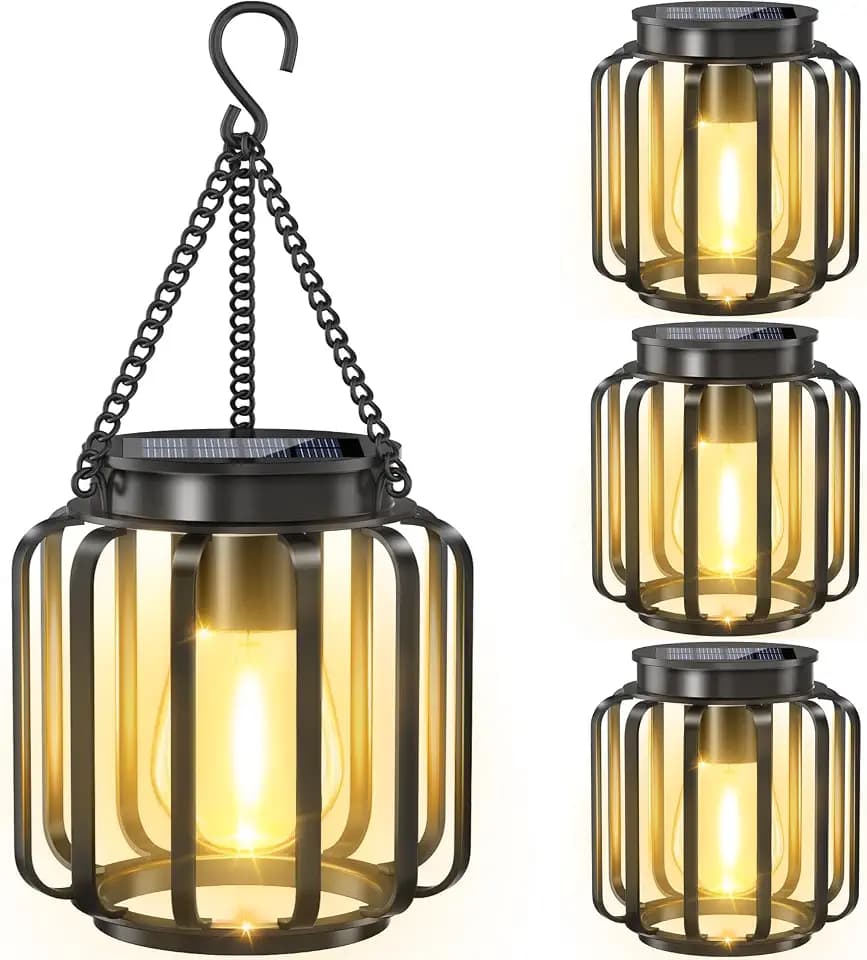 TomCare Solar Lights Outdoor 4 Pack Metal Hanging Solar Lanterns Warm White