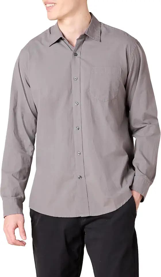 Amazon Essentials Herren Langärmeliges Casual Popeline Hemd, Grau, XXL