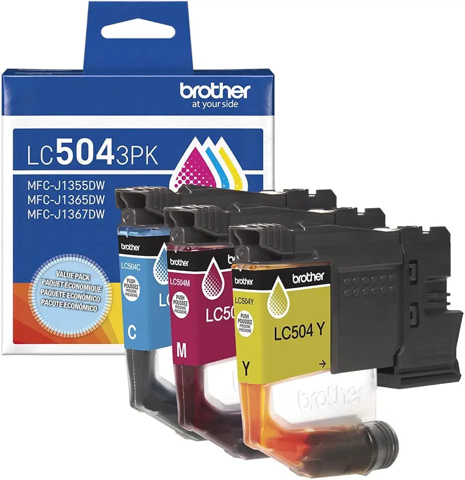 Brother Genuine LC5043PK Standard Yield Cyan, Magenta, and Yellow Ink Cartridges (for use INKvestment 1355, 1365, and 1367 Printers)