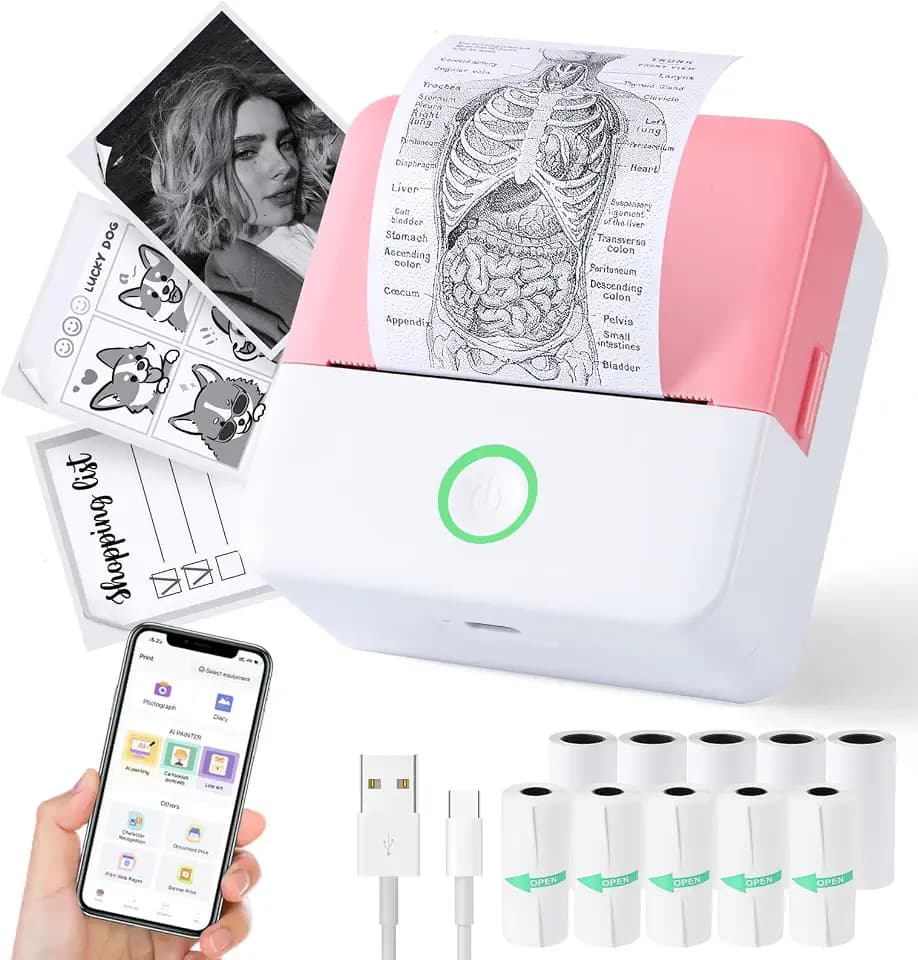 cudinham Mini Sticker Printer, X6 Print Pod with 10 Rolls Thermal Paper