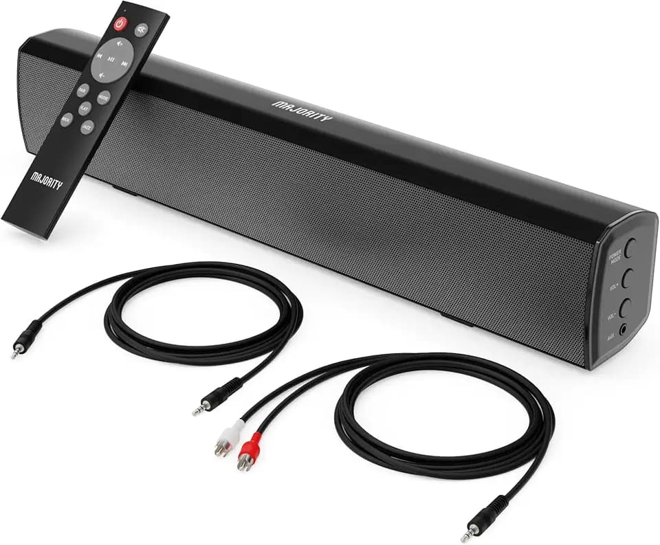 MAJORITY Bowfell Soundbar für TV & PC | 50W Mini Soundbar mit Bluetooth 5.0 | 2.0 Stereo Lautsprecher | USB-Wiedergabe, AUX & Optischer Eingang | inklusive Fernbedienung (Schwarz)
