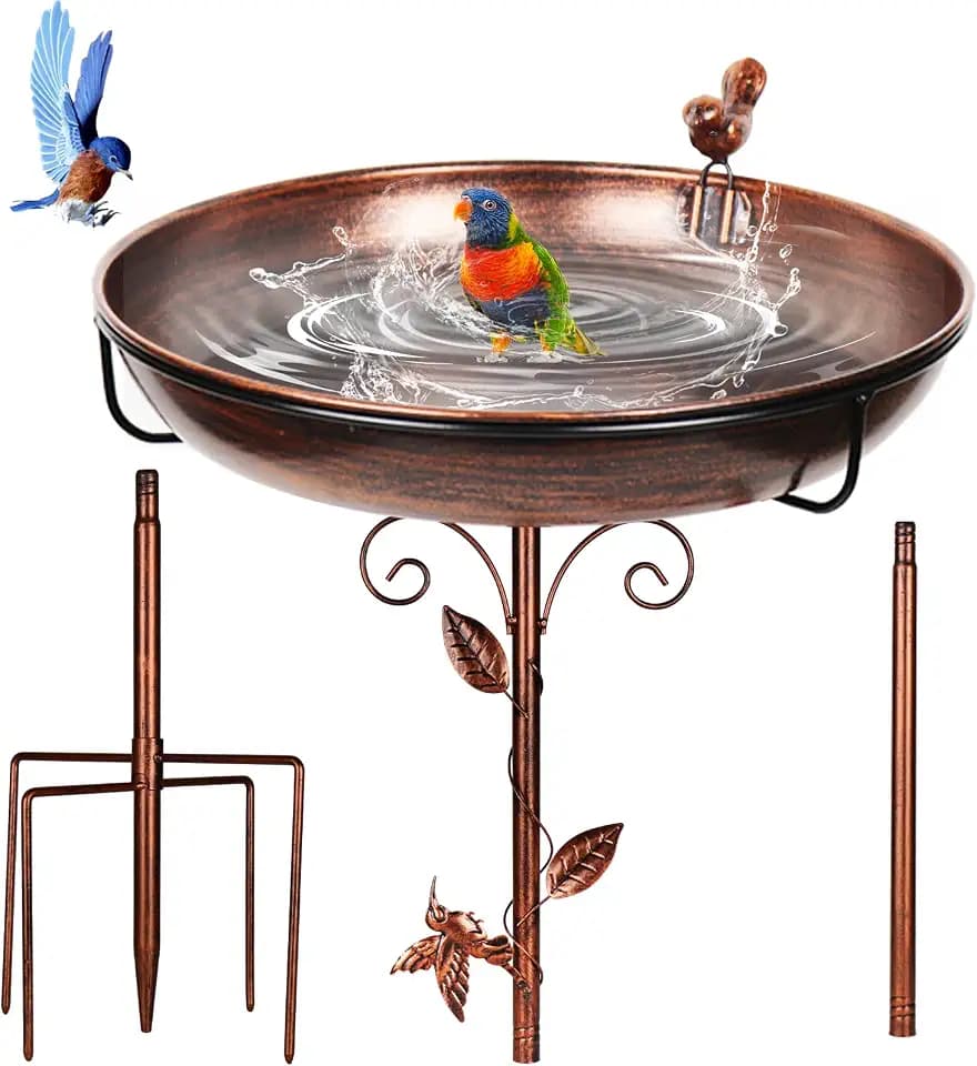 12 Inch Metal Bird Bath for Outside（Bronze）