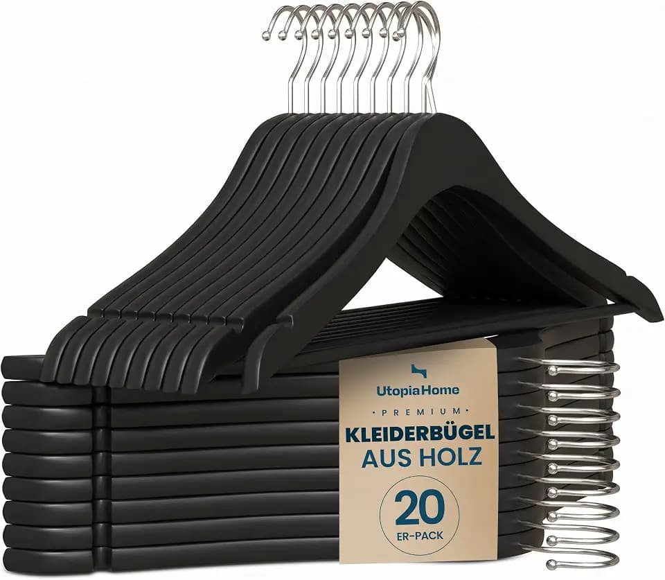 Utopia Home - Premium Holz kleiderbügel (Schwarz, 20er-Pack)