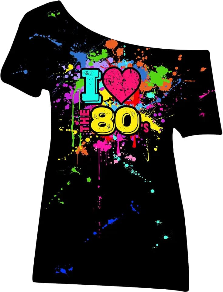 Geyoga 80s Outfit Shirt for Women Plus Size Costume, Medium, Black