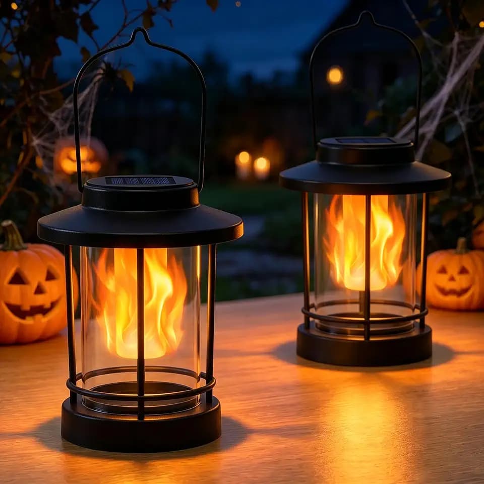 2Pack Solar Lanterns Outdoor Waterproof, Hanging Flickering Flame Lights