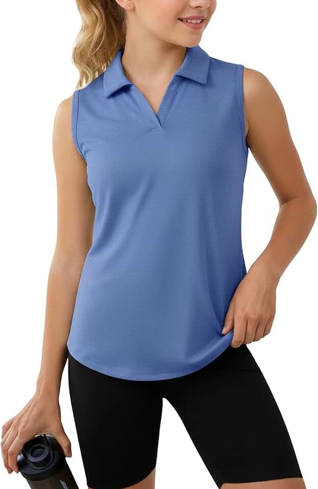 PATPAT Girls Athletic Golf Polo Shirts Sleeveless Collared Tank Tops 5-14Y