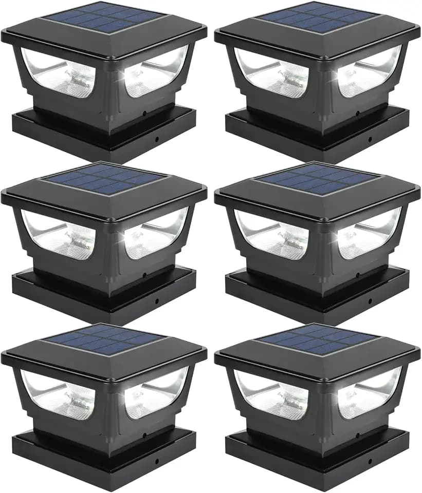 Solar Post Cap Lights for 3x3 Metal & 4x4 Vinyl/Wood Fence Posts, 6 Pack