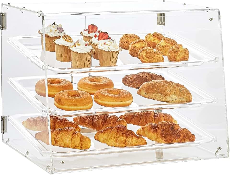 VEVOR 3-stöckige Gebäck-Vitrine, Kommerzielle Bäckerei-Vitrine 526 x 360 x 415 mm, Bäckerei-Vitrine, Acryl-Vitrine mit Zugang zur Hintertür & Abnehmbaren Regalen, für Donut-Bagels, Kuchen, Kekse usw.