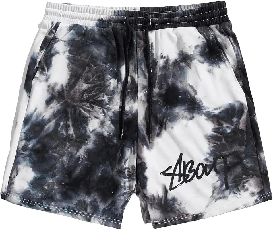 WDIRARA Men's Letter Graphic Tie Dye Drawstring Waist Workout Shorts with Pockets
