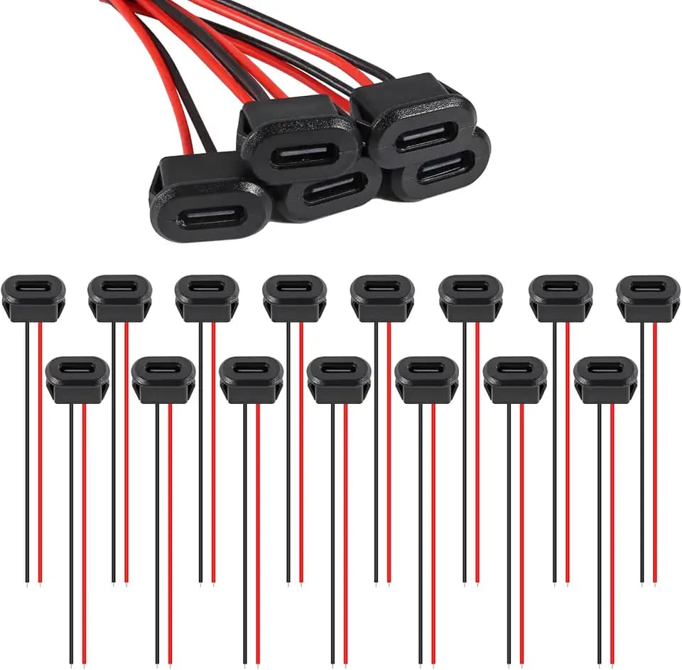 20PCS Type-C Female Chassis 2 Pin Type-C Female Socket Connector Waterproof Jack Female Charging Port with Card Buckle 3A USB-C Charger Plug Socket