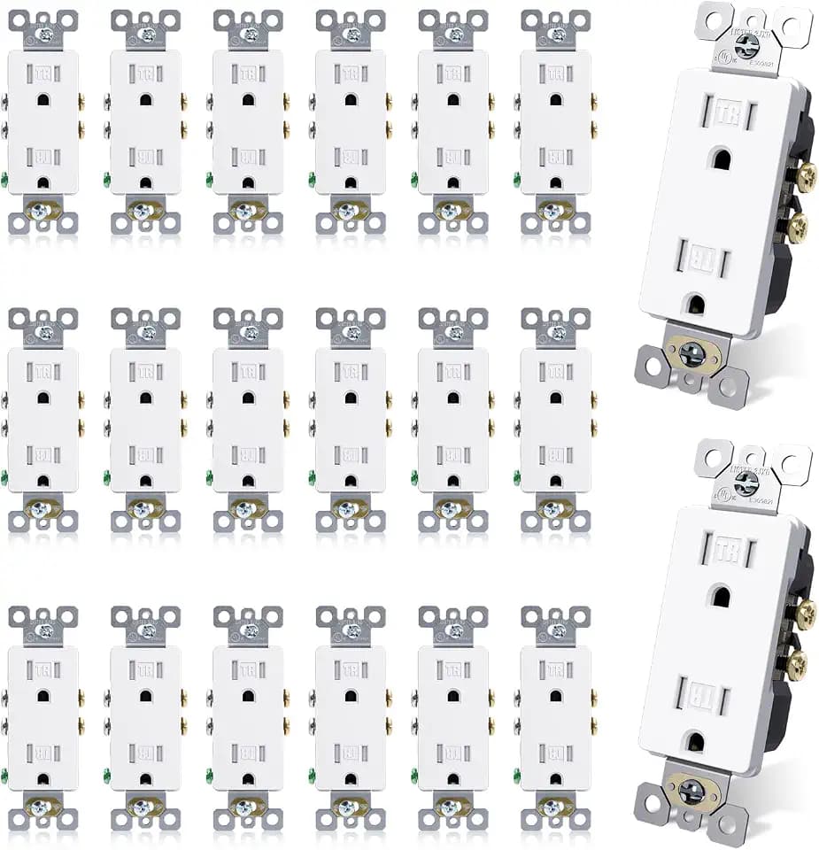 ELEGRP 15 Amp Tamper Resistant White Electrical Wall Outlet, 125V, UL Listed, 20 Pack