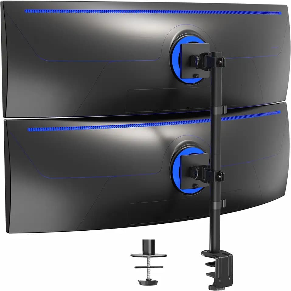 VIVO Dual Vertically Stacked Ultra-Wide Monitor Desk Mount for up to 49 inch Ultrawide Screens, Extra Tall Heavy Duty Adjustable Stand Holds 44 lbs Per Screen, Black, STAND-V202R