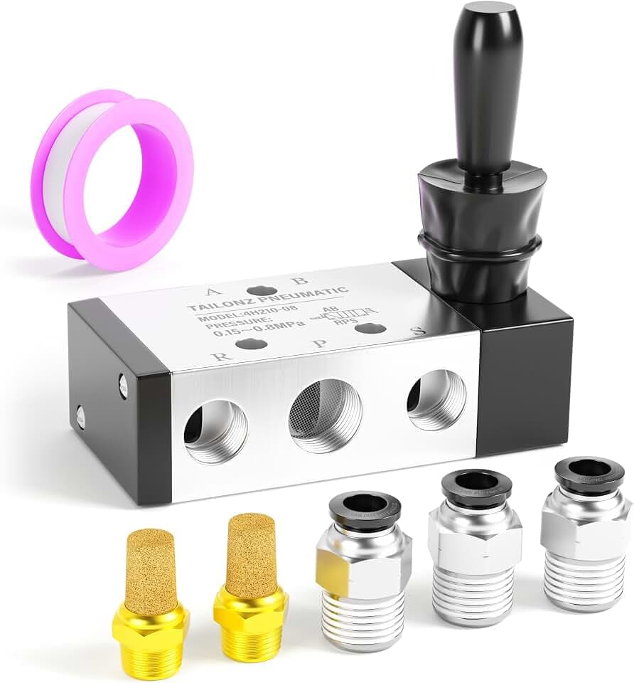 TAILONZ PNEUMATIC 1/4"NPT 5 Way 2 Position Air Hand Lever Operated Valve Pneumatic Solenoid Valve Manual Control Push-Pull 4H210-08