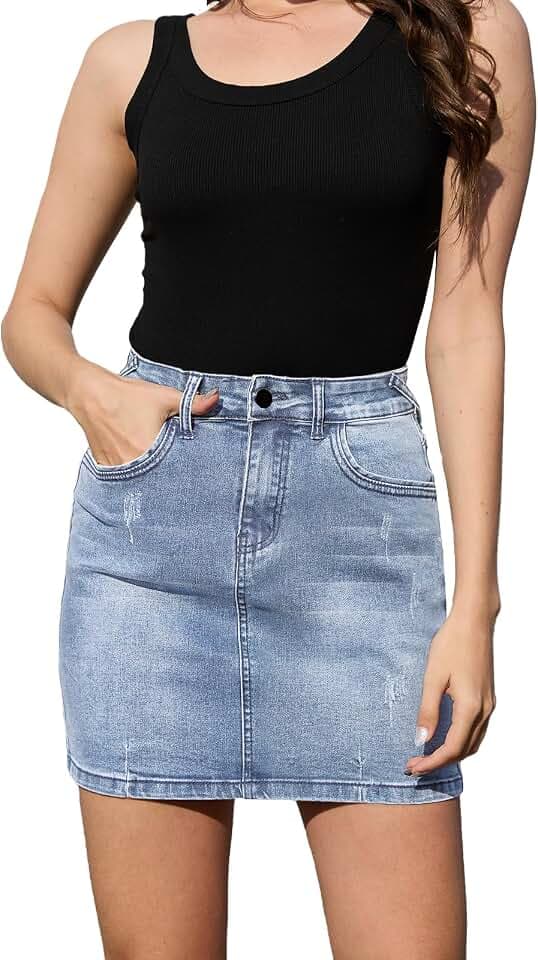 Alaster Queen Damen-Jeans-Minirock, dehnbar, hohe Taille, figurbetont, kurze Jeansröcke für Frauen mit Taschen
