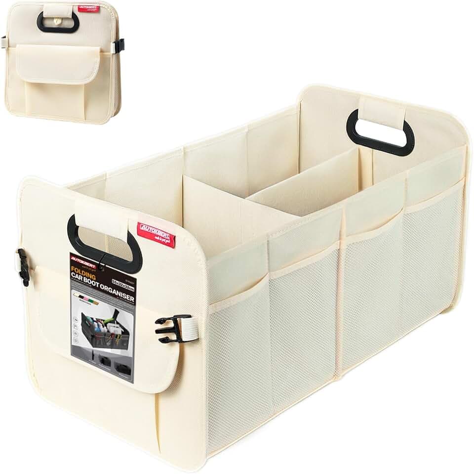 Kofferraum-Organizer, faltbar, 55 l, mehrere Fächer, passend für alle Fahrzeuge (Beige)