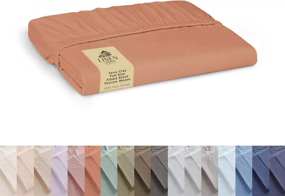 Linen Home 100% Cotton Percale Fitted Sheet only, Full Size, Tera Clay