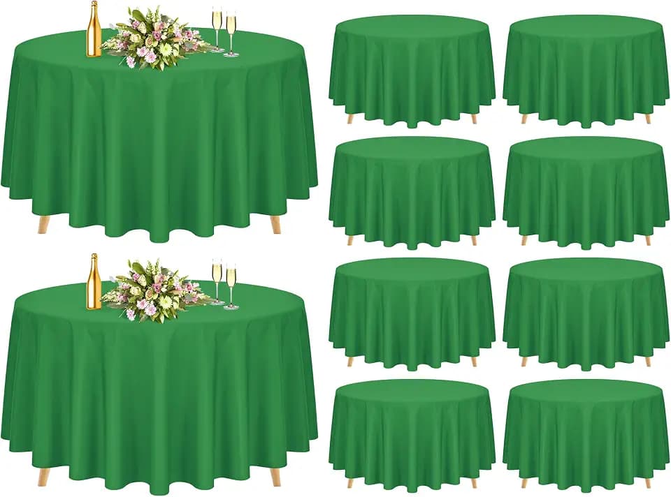 Pesonlook 10 Pack Green Round Tablecloths 90 Inch, Polyester Spring Easter Table Cloth Circle Bulk Linen Stain and Wrinkle Resistant Washable Table Cloth for Wedding Party Dining Banquet