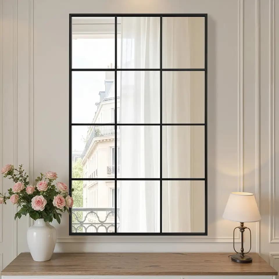 Anpark Windowpane Wall Mirror 30"x40" Black Wall Mounted Art Pane Mirror Farmhouse Decorative Mirror Leaning Hanging Wall Mirror for Bedroom Living Room Entryway Hallway Wall Decor