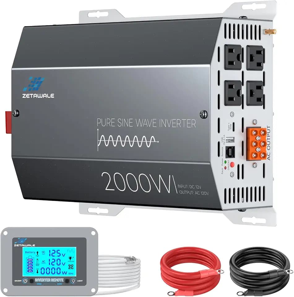 2000W Pure Sine Wave Inverter 12V DC to 120V AC Converter with LCD Remote