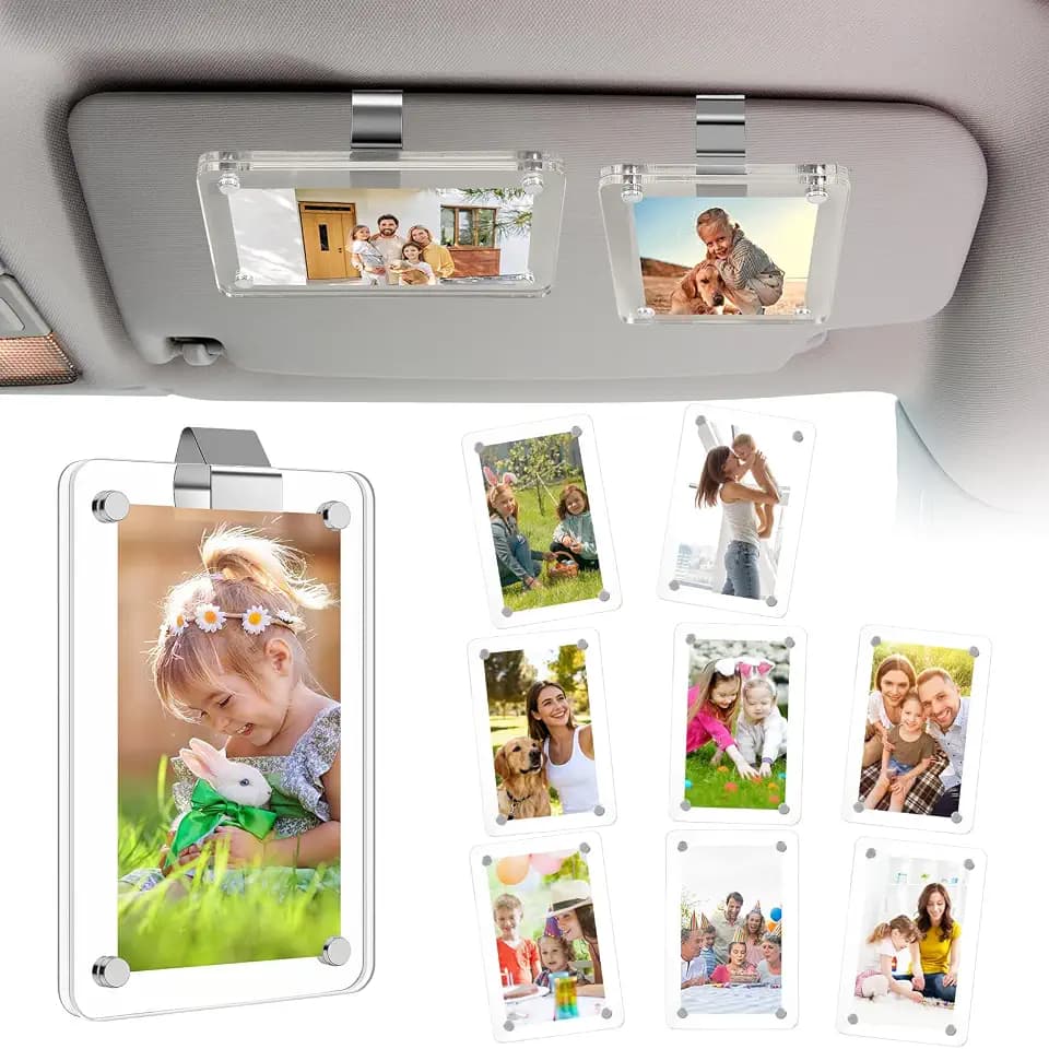 VZZNN 12 Pcs Car Photo Holder Acrylic - Photo Personalized with Clips Magnetic Car Sun Visor - Car Accessories Car Photo Holder Car Visor Clip For Adding Family or Personal Photos Suitable