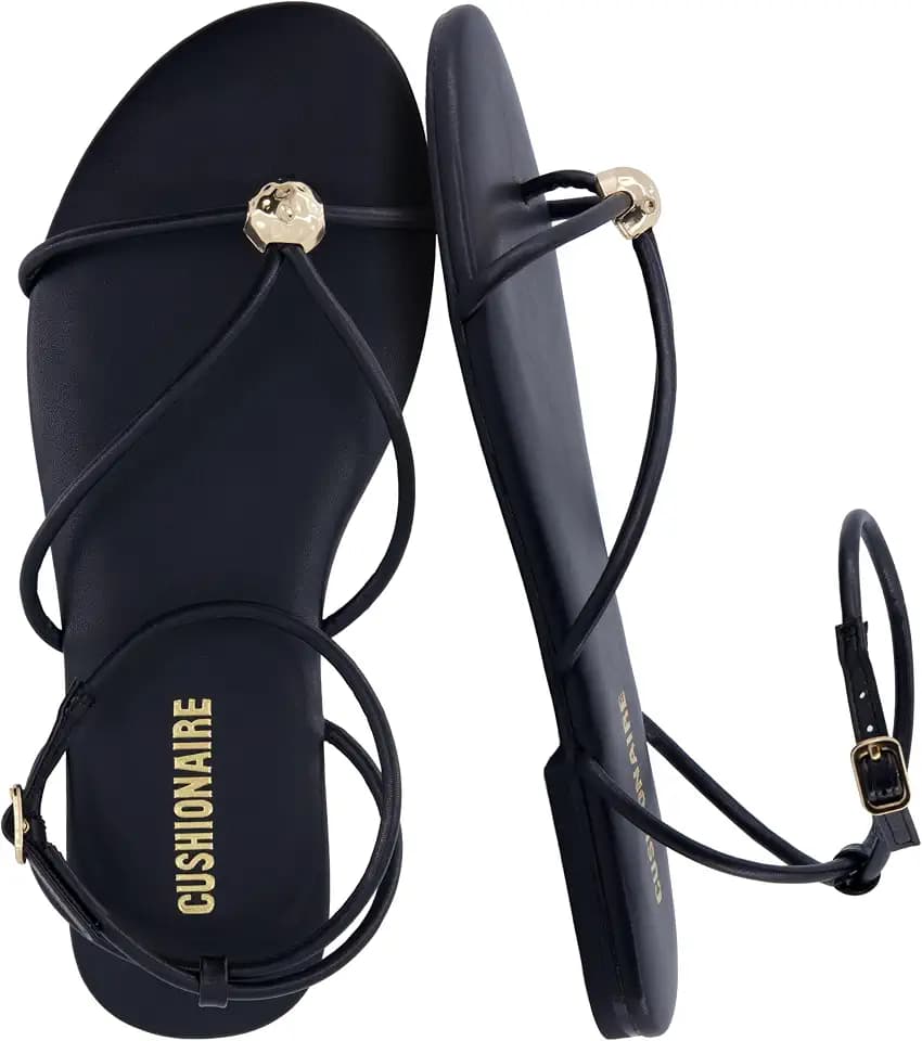 CUSHIONAIRE Tory Strappy Flat Sandals for Women, Toe Ring Sandals with Adjustable Buckle Ankle Strap, Wrap Style