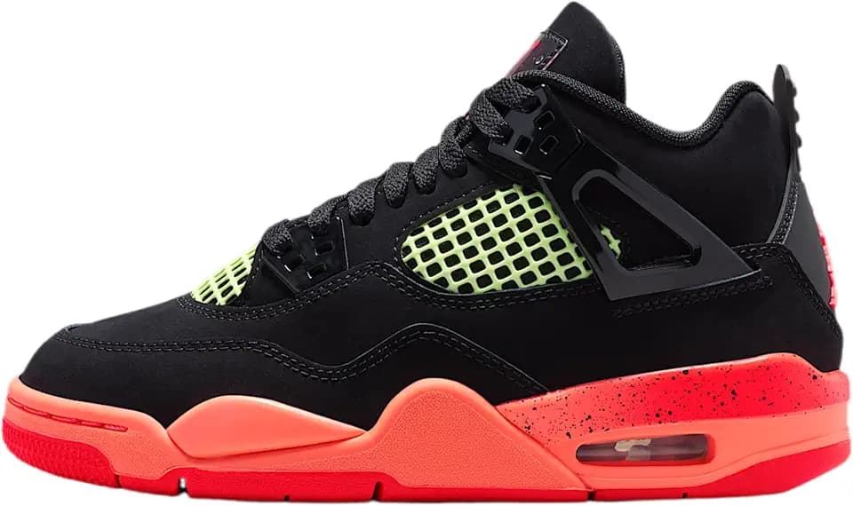Air Jordan 4 Retro Junior Shoes (Black/Bright Mango/Bearly Bolt/Infrared 23)