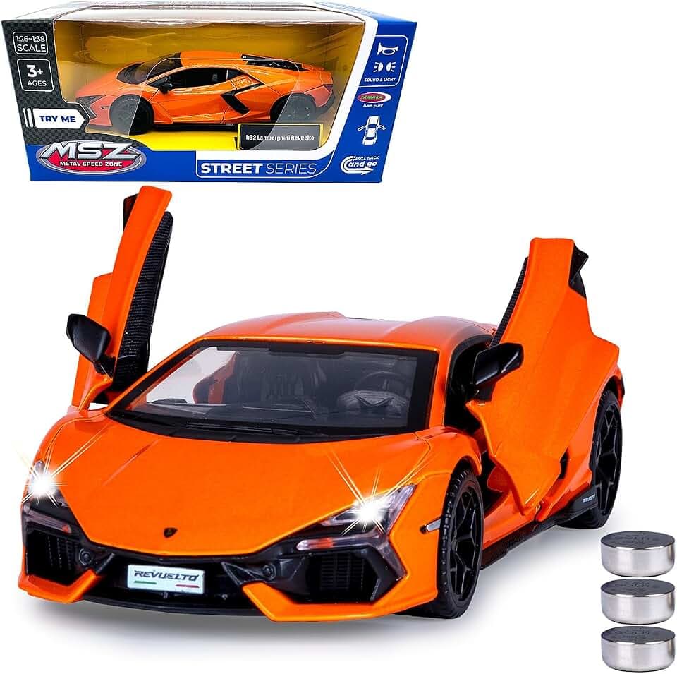 JAMARA 402618 Lamborghini Revuelto Diecast 1:32 inkl. Knopfzellen - Modellauto Spielzeug, Kinder Car, Model Miniatur Fahrzeuge, Geschenkidee Kids, Türen Manuell öffnen/schließen