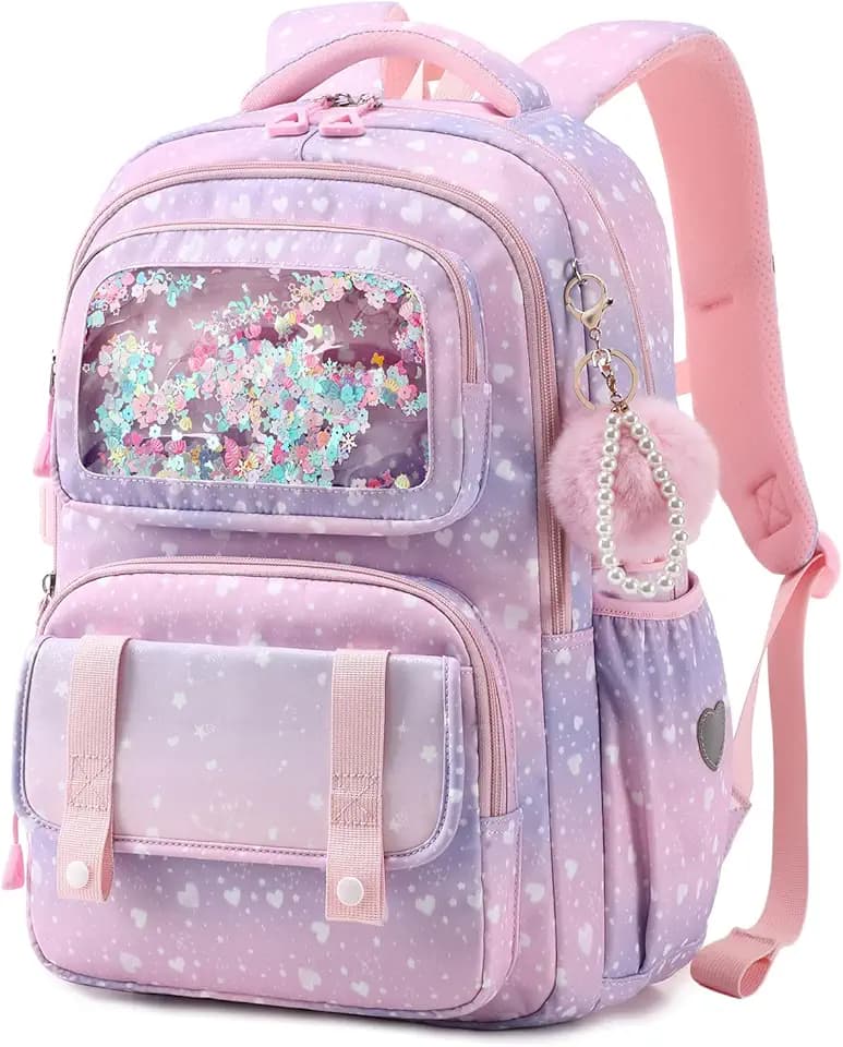 School Backpack, Kids Backpack for Girls with Anti-Theft Back Pocket, Lightweight Girls Backpack for Travel Camp