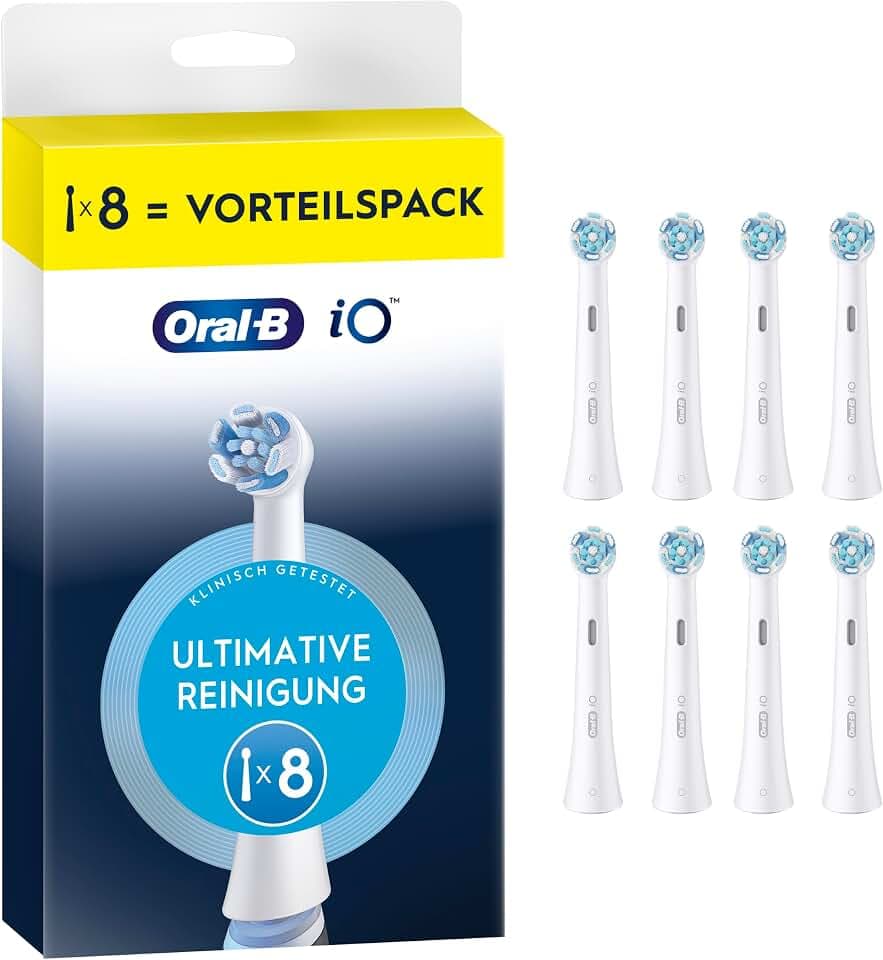 Oral-B iO Aufsteckbürsten Ultimative Reinigung, Weiß, 8 Stück | Original Zahnbürstenaufsatz für Elektrische Zahnbürste, 360° Fortschrittliche Tiefenreinigung und Plaqueentfernung