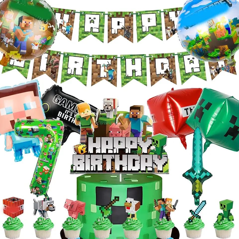 18 Stück Videospiel Geburtstagsdeko,Gaming Party Balloon,Game Aluminiumfolie Luftballon,Spiel Party Sets,Happy Birthday Banner,Game Torten Deko Kit Für 7 Jahre Junge Mädchen