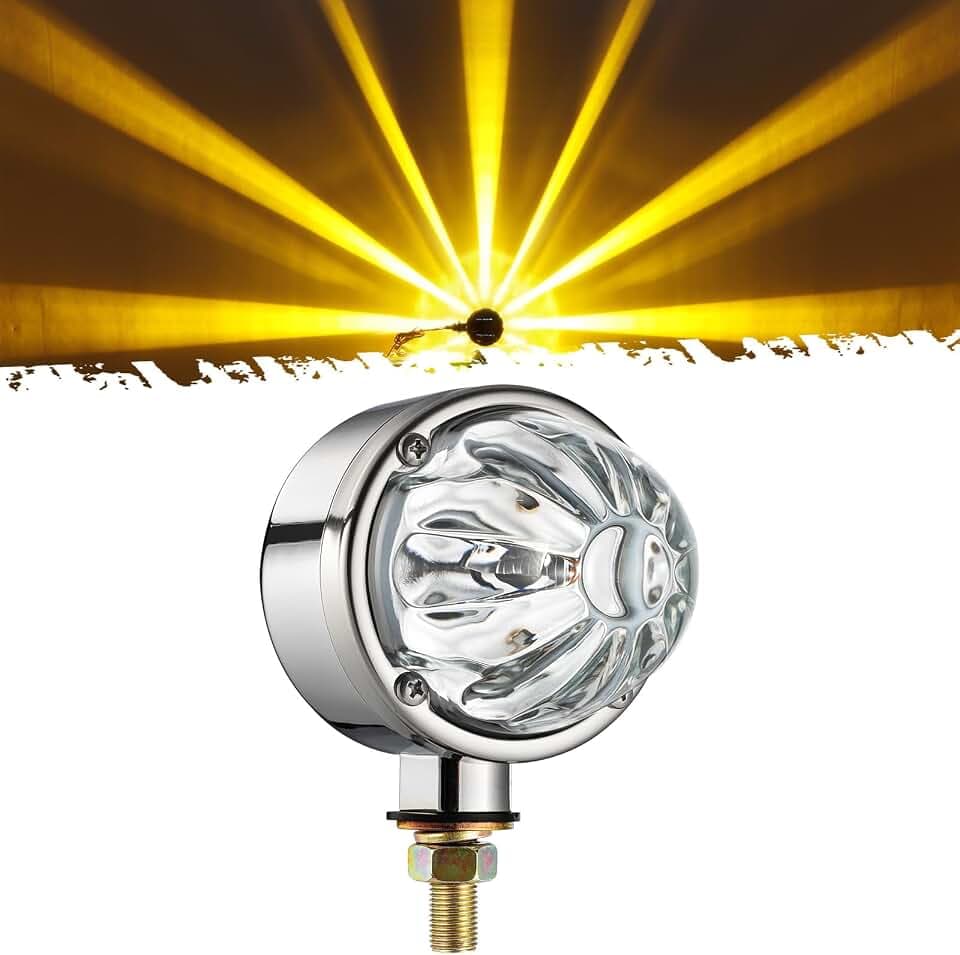 Partsam 1x Glass Watermelon Light Single-Face Amber LED Turn Signal Marker Light, Zinc Alloy Housing Clear Lens Post Mount for Peterbilt Freightliner Semi Truck Trailer, 12V