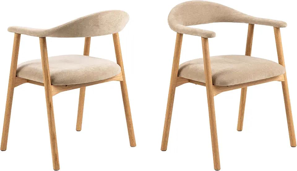 AC Design Furniture Alva Esszimmerstuhl mit Armlehne, Danny Stoff beige 3, Gestell Ölbehandelt Eiche, Colli 2 Stück