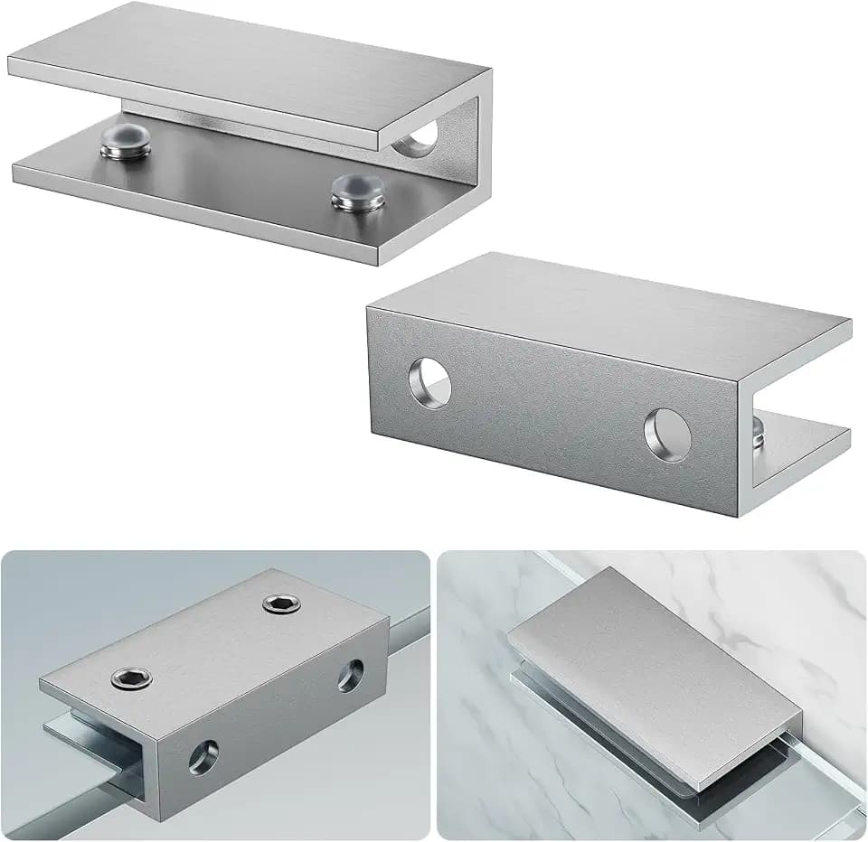 Ranbo Adjustable Glass Shelf Brackets, Wall Mount Support, Satin Brushed