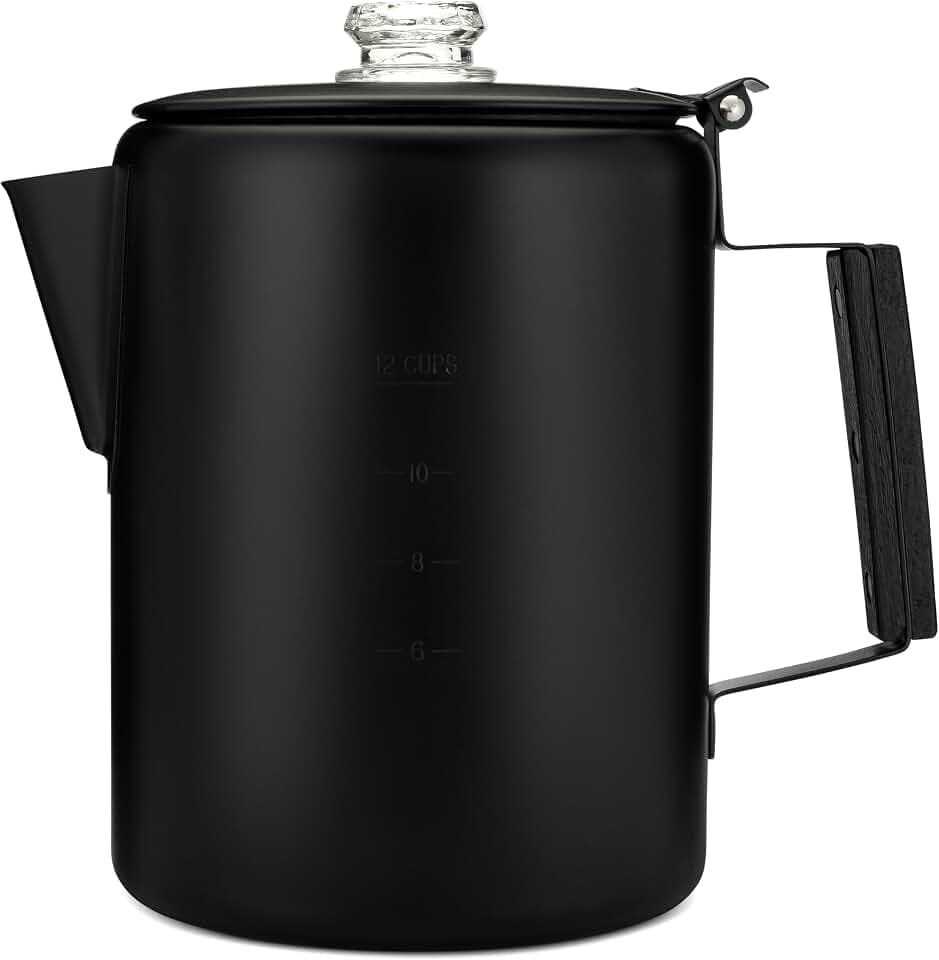 Coletti Schwarze Bozeman Perkolator-Kaffeekanne – Kaffeemaschinen für den Herd, die eleganteste Edelstahl-Kaffeekanne fürs Camping – KEIN Aluminium oder Kunststoff (12 Tassen)